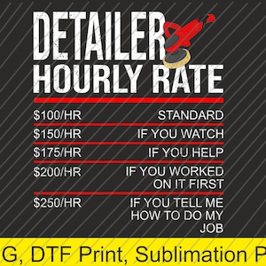 Detailer Taxa horária Auto Detailer para detalhamento de carro PNG | Download Digital | Impressão DTF