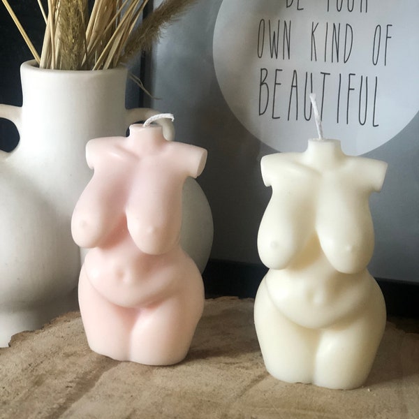 Curvy female body candle - oversized body candle - torso candle - baby pink - natural - gift - Christmas gift - woman’s bust soy wax