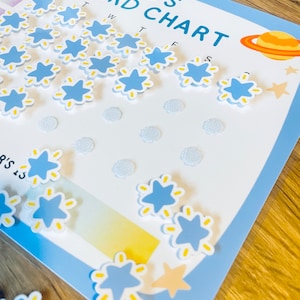 Personalised space reward chart,A4 durable re-usable reward chart with velcro fastening stars, for kids, comes with a whiteboard pen