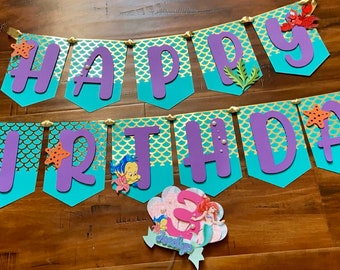 Little Mermaid Birthday Banner, Little Mermaid Birthday Theme, Personalized Birthday Banners, Under The Sea Birthday Party