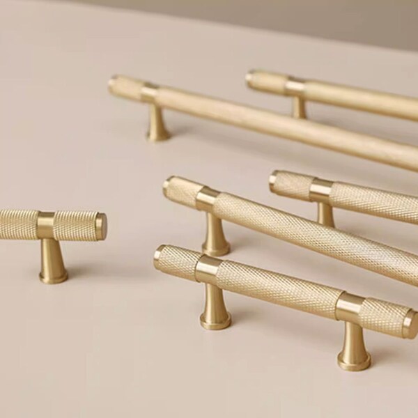 Modern Knurl Brass Cabinet Knobs Kitchen Handles Gold Furniture Handles Drawer Dresser Cupboard Door Pulls and Handles Hardware