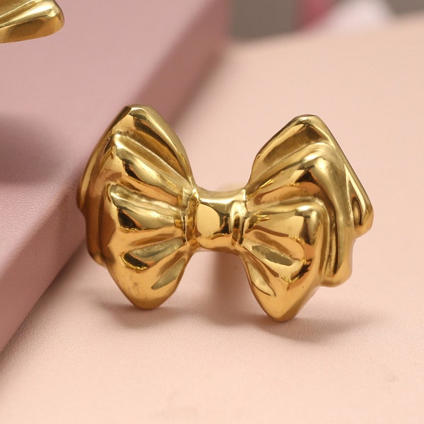 Bow brass cabinet knobs, bow girl room drawer knob handles, knot nursery brass knob decor, gold bowknot handles