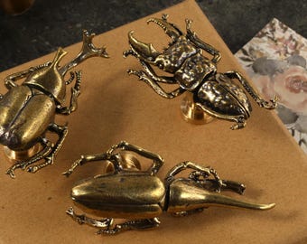 Beetle brass drawer knob/handmade antique brass art decorative door handle/insect cabinet drawer pull /insect furniture hardware