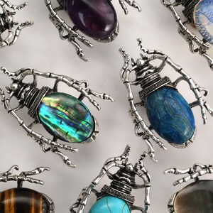 Natural Gemstone Beetle Cabinet Knob, Vintage Silver Scarab Drawer Pull, Unique Gothic Furniture Hardware, Boho Home Decor