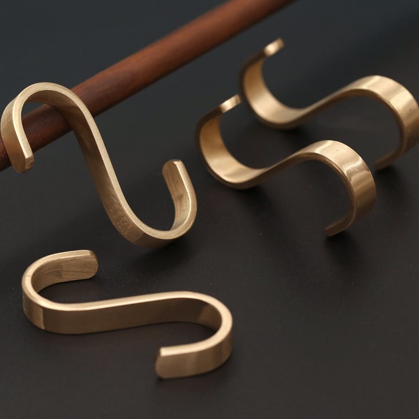 Heavy brass S Hook, thick brass S Hook, kitchen hook, towel hook