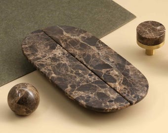Dark brown Oval Marble Brass Cabinet Pull Handle, Stone Drawer Knobs , Custom  Wardrobe Knob, Luxury Door Handles, Furniture Hardware