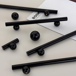 Modern Minimalist matte black Cabinet Pulls, Gold ball Kitchen Handles, Solid Brass black Knobs And Pulls, Contemporary Cabinet Hardware