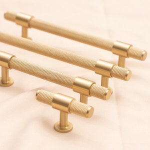 Modern Knurl Brass Cabinet Knobs  Gold Furniture Kitchen Handles  Drawer Dresser Cupboard Door Pulls and Handles Hardware