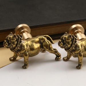 Vintage Brass Bulldog cabinet knobs, French Bulldog decorative drawer pulls, dog Statue drawer pulls, Antique Gold Dog furniture hardware
