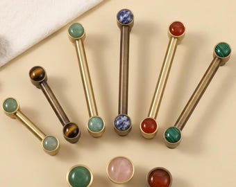 Natural Gemstone Bronze Cabinet Pull, red agate Brass Drawer Handle, tiger eye Furniture Knob, Kitchen Cabinet Hardware