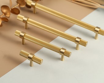 Brass Knurled Cabinet Handles Knobs, Bronze Drawer pulls, gold brass Dresser Cupboard Door Pulls and Handles, Furniture Hardware