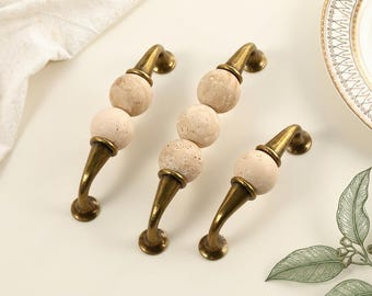Antique Bronze Travertine Bead Cabinet Handle, Natural Stone Round Drawer Pull, Wardrobe Dresser Handles, Furniture Hardware