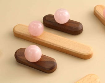 Pink marble Cabinet Pulls Handles Knob, luxury Drawer handles, beech walnut pink quartz Dresser Knob pulls, Kitchen hardware