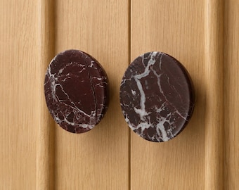 Round 43mm Rosso marble cabinet knobs, Natural Travertine Stone Drawer Pulls, Wabi Sabi dresser pull, Wardrobe Door Handle, Kitchen Hardware