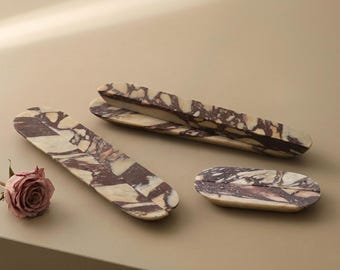 Viola Marble Brass Cabinet Handle, Oval Stone Drawer Knob, Custom Engraved Furniture Hardware