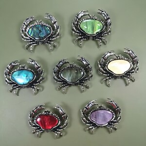 Crab Abalone Shell Knob, Silver Crab Drawer Pull, Coastal Cabinet Hardware, Unique Animal Knob