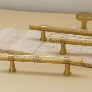 Modern Knurl Brass Cabinet Knobs Kitchen Handles Gold Furniture Handles Custom engrave Drawer Dresser Cupboard Door Handles Hardware