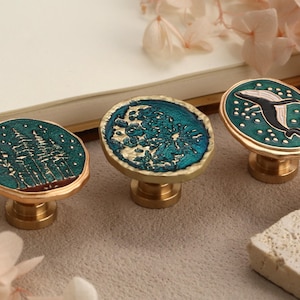 Enamel Forest & Moon Drawer Knobs, Vintage Gold Brass Cabinet Pulls, Oval Tree Dresser Knobs
