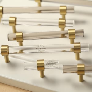 Clear Brass Acrylic Dresser Pull Handles, Drawer Pull Handle Knob Custom engrave Kitchen Cabinet Handles Door Pulls, Furniture Hardware