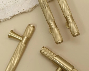 Modern Knurl Brass Cabinet Knobs Kitchen Handles Gold Furniture Handles Custom engrave Drawer Dresser Cupboard Door Handles Hardware