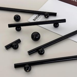 Modern matte black Cabinet Pulls, Gold ball Kitchen Handles, Custom engrave Solid Brass black Knobs And Pulls, Contemporary Cabinet Hardware