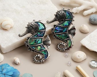 Natural shell seahorse drawer knobs, Shell Sea animal fish cabinet knobs, Dresser door pulls handles