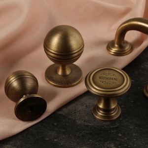 Antique brass drawer Handles Knobs, Aged bronze cabinet Pull Handles, Custom engrave Dresser Wardrobe Knobs, cabinet furniture Home deco