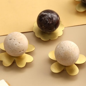 Boutons d'armoire en laiton, fleur de marbre alto, poignées de tiroir en travertin, poignées de commode boule ronde Rosso, quincaillerie de meubles