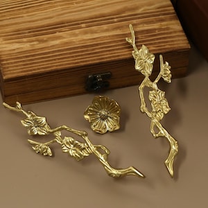 Brass sakura cabinet handle/gold flower branch door handle/Custom engrave tree branch cabinet pull/brass drawer pull /furniture hardware