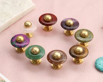 Natural Stone Cabinet Knobs , Rose Quartz Amethyst Aventurine Tiger Eye Brass Drawer Pulls, Unique Furniture Hardware