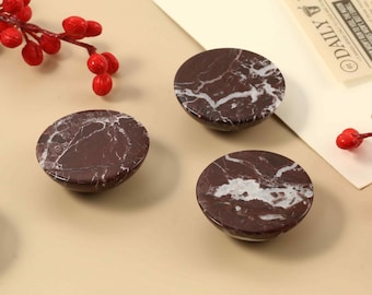 Round 43mm Rosso marble cabinet knobs, Natural Travertine Stone Drawer Pulls, Wabi Sabi dresser pull, Wardrobe Door Handle, Kitchen Hardware