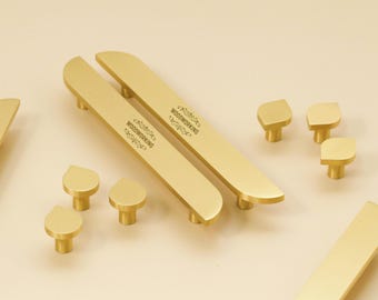 Solid Brass Cabinet Pulls, gold Wardrobe Pulls, Drawer Pulls, Custom engraved Gold Knobs, Dresser Knobs Handle, Furniture Hardware