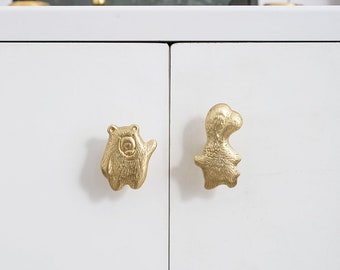 Animal Sheep Solid Brass cabinet knobs, Bear drawer Handles, Gold Rabbit Wardrobe Knob pulls, babyroom knob Pull, Furniture hardware