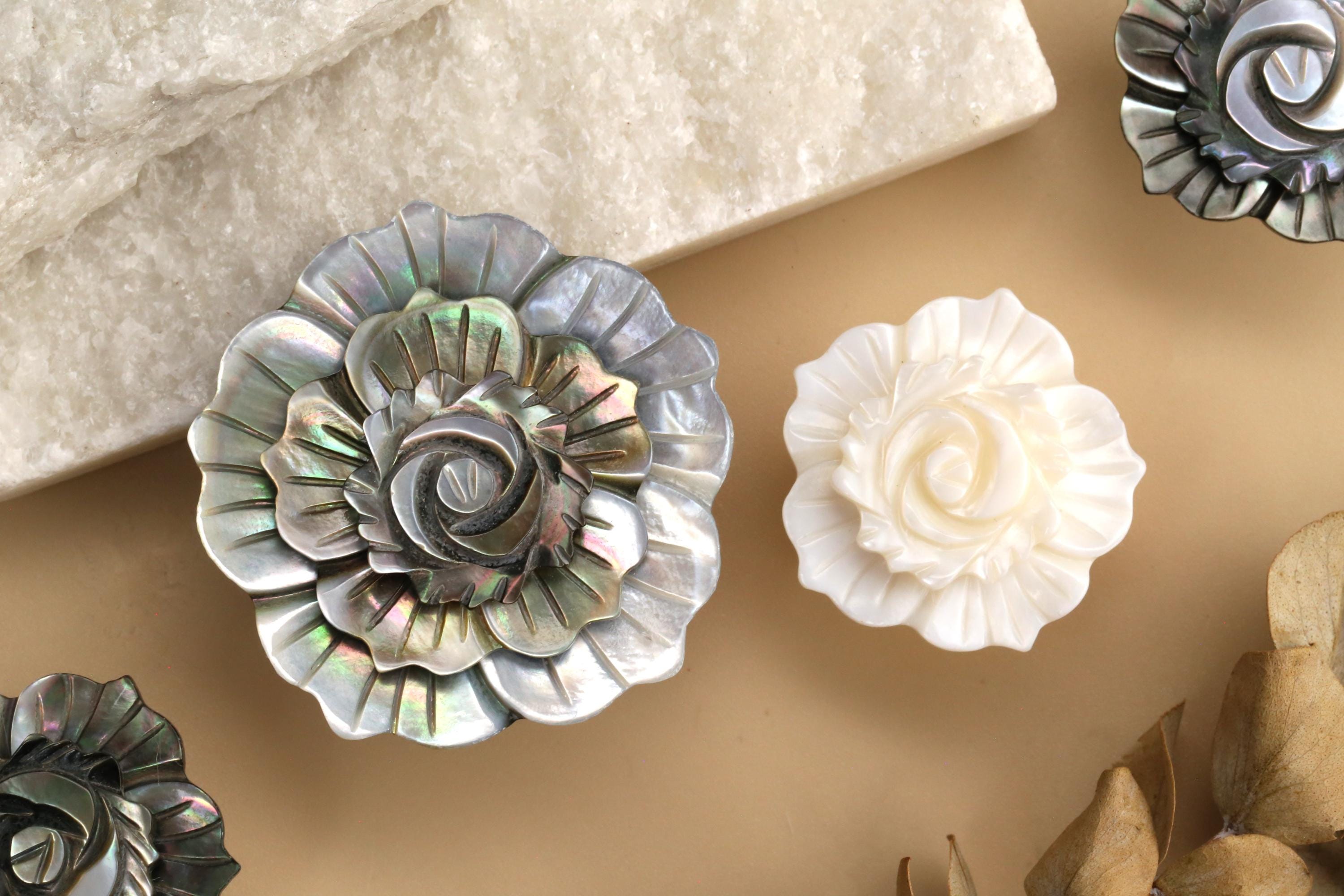 Abalone Shell Rose Knobs, Natural Flower Drawer Handles, Dresser Door ...