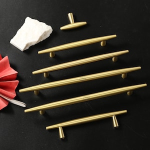 Poignées de meuble en laiton satiné, poignées de tiroir en T dorés, boutons en T de meubles de cuisine, poignées de bouton de commode pour penderie, quincaillerie d&#39;armoire
