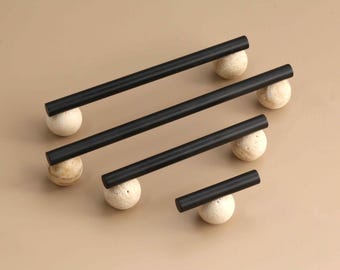 Travertine ball Black Cabinet handle Kitchen drawer pulls luxury wardrobe hardware modern cupboard knob pull Cabinet Hardware