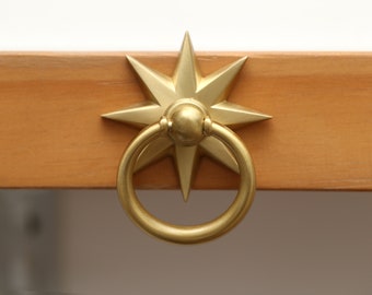 Brass star ring pull knob/gold star backplate door handle/star ring cabinet pull/ring drawer pull /furniture hardware