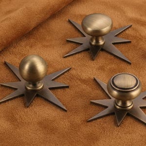 Antique brass drawer Handles Knob with star backplate, Aged bronze cabinet Pull Handles, Custom Dresser Wardrobe Knob, furniture hardware
