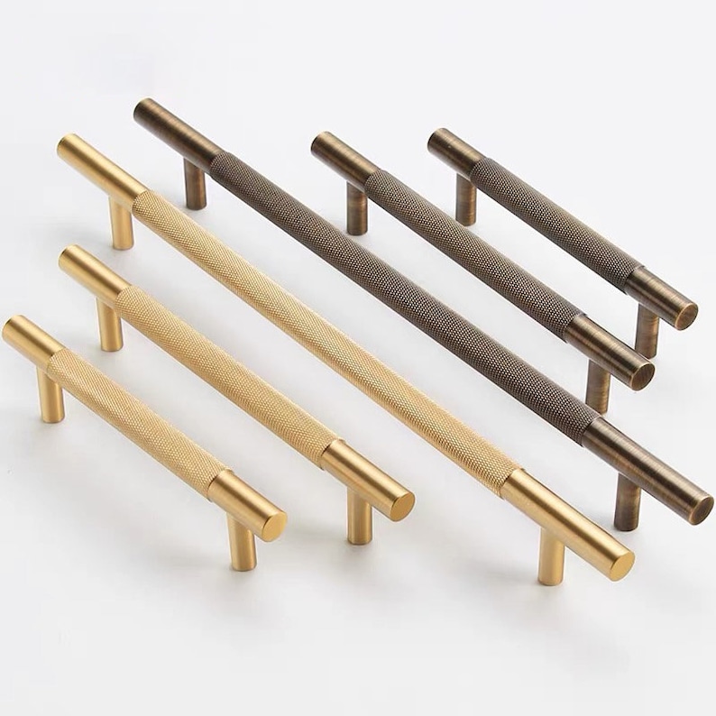 Modern Knurled Soild Brass Cabinet Handles Pulls Knobs, Gold Drawer Handles, Dresser Cupboard Door Pulls and Handles, Furniture Hardware zdjęcie 6