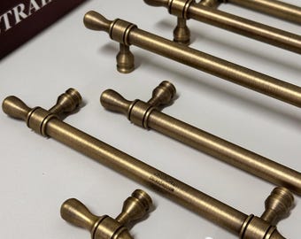 Aged Antique bronze Drawer Knobs Pulls, Long Brass Cabinet Handles, Custom engrave Cupboard Door Furniture Handles, Dresser Kitchen pull
