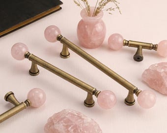 Pink Crystal Ball Cabinet Handle, Antique Bronze Kitchen Drawer Pulls, luxury wardrobe hardware modern cupboard knob pull