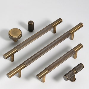 Modern Knurled Soild Brass Cabinet Handles Pulls Knobs, Gold Drawer Handles, Dresser Cupboard Door Pulls and Handles, Furniture Hardware zdjęcie 7