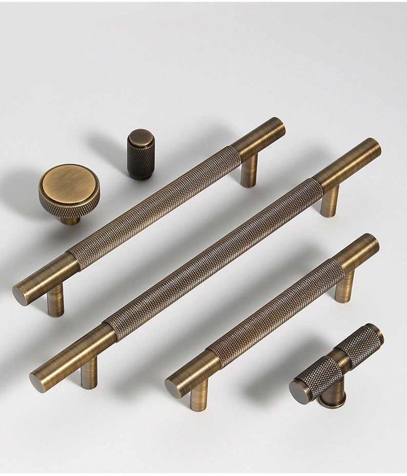 Modern Knurled Soild Brass Cabinet Handles Pulls Knobs, Gold Drawer Handles, Dresser Cupboard Door Pulls and Handles, Furniture Hardware zdjęcie 7