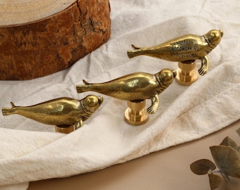 Seal brass drawer knob/gold art decorative door handle/Custom engrave room cabinet pull/cabinet drawer pull /sea creature furniture hardware