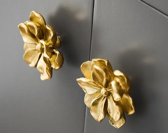 Boutons de tiroir en laiton camélia, boutons de poignées de meuble en laiton à fleurs massif, poignées de bouton de commode art or, matériel de meubles