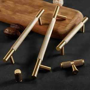 Modern Knurled Soild Brass Cabinet Handles Pulls Knobs, Gold Drawer  Handles, Dresser Cupboard Door Pulls and Handles, Furniture Hardware