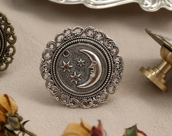 Antique Silver Moon & Star Drawer Knob, Vintage Celestial Cabinet Pull, Boho Witchy Furniture Hardware,  Farmhouse Home Decor