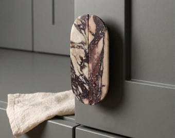 Viola Oval Marble Brass Cabinet Pull Handle, Stone Drawer Knobs , Custom Engrave Wardrobe Knob, Luxury Door Handles, Furniture Hardware
