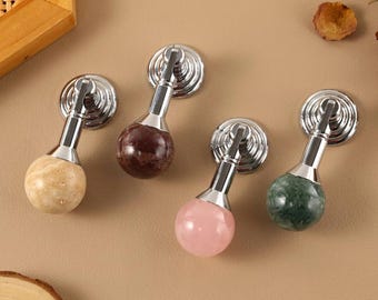 Pink marble silver Drawer Knob, Travertine Drop Cabinet Knob, Rosso Pink Ball Knob for Dresser Cupboard, luxury Furniture Hardware