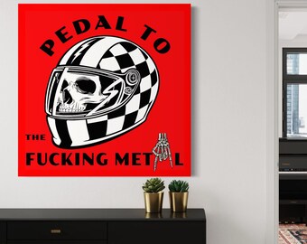 Impresión artística de casco de calavera de carreras: decoración de pared de moto a cuadros
